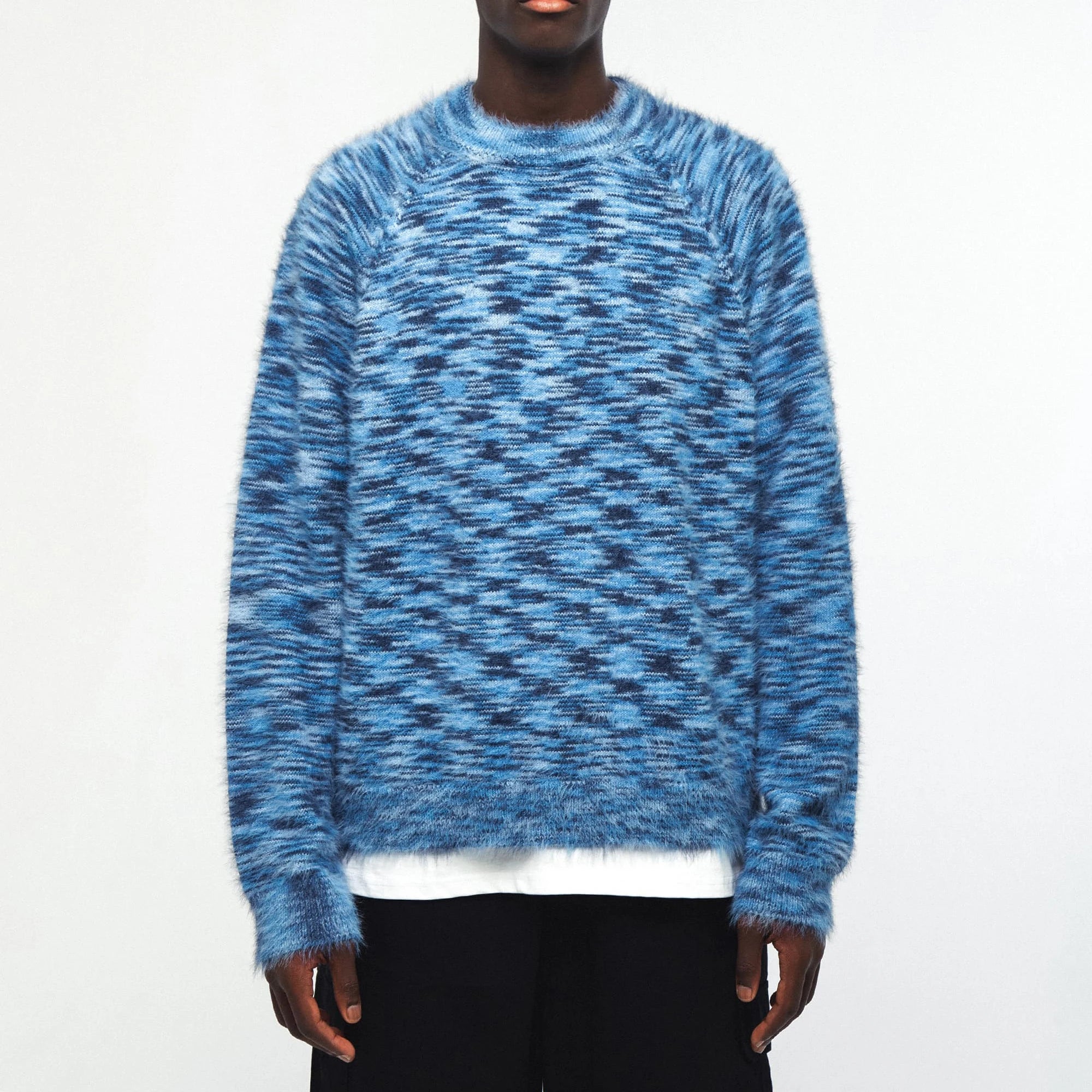 Custom Logo Blue Mohair Sweatshirt for Men Fashion Casual Long Sleeve Jumper Crew Neck Knitted Pullover for Winter Plus Size