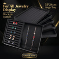 Premium Black Leather Jewelry Display Tray Plate Multi-Functional Necklace Ring Medal Storage Case for Exhibition