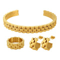 Watchband Cuff Bangle Set 18k Gold Plated Earring Ring Stainless Steel Waterproof 316l Jewelry Sets for Women