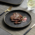 Matte Black Square Rectangle and Round Dinner Charger Plates with Gold Rim for Steak Pasta Sushi for Restaurants and Hotels