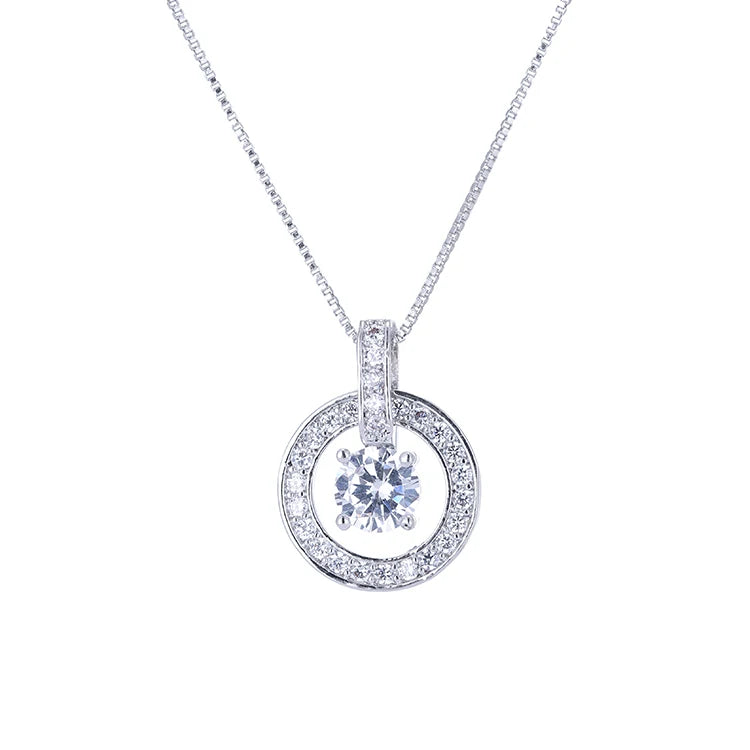 Factory Wholesale 925 Silver Zircon Round Necklaces Pendant Sterling Silver Jewelry Statement for Women