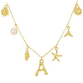 Summer Fashion 14K Gold Plated A-Z Initial Shell Pendant Necklace Stainless Steel Conch Starfish Choker Necklace Ocean Jewelry
