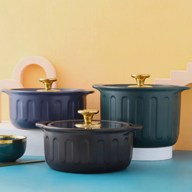 Domestic Gas Ceramic Cooker Large Eco-Friendly Kitchen Cookware with Pot Cover for Soup and Casserole