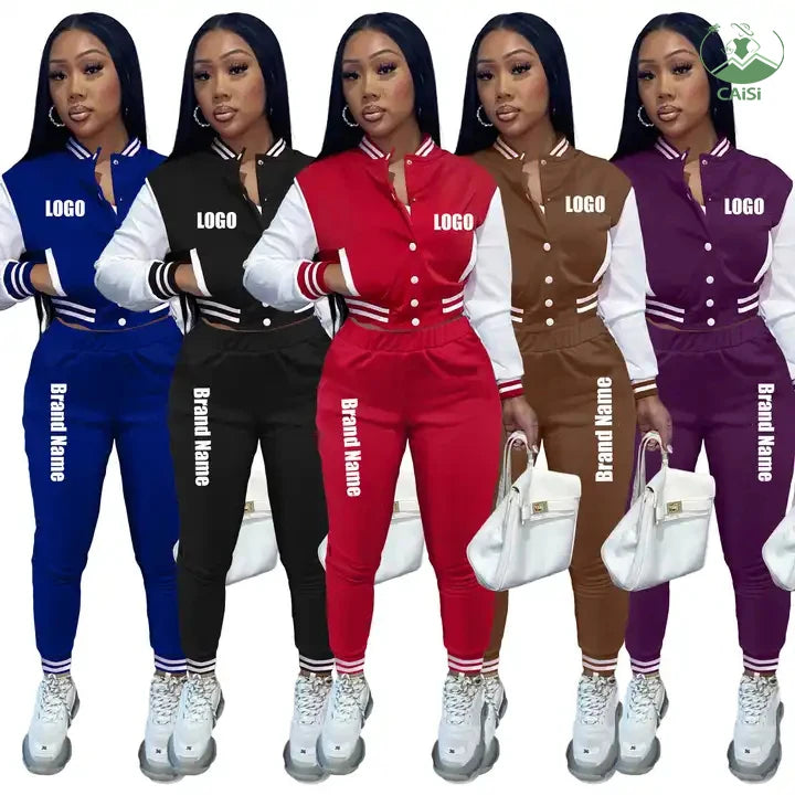 Women Jogging SweatSuit Set Tracksuit Custom Fall Winter Baseball Jacket and Sport Sweatpants 2 Two Piece Set Woman's Clothing