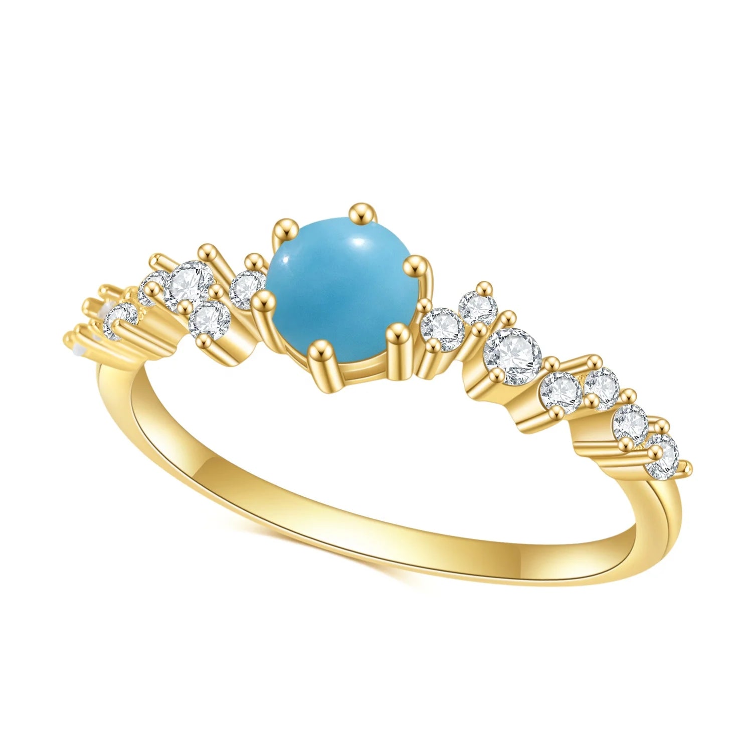 OL0981 Abiding Jewelry Brand Custom Rings Wholesale Women Jewelry 5mm Turquoise Natural Stone Gold Plated Wed Ring