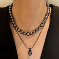 Trendy Stacking Black Single Pearl Pendant Link Chain Necklace 18K Gold Plated/Platinum Plated Custom Jewelry Gift