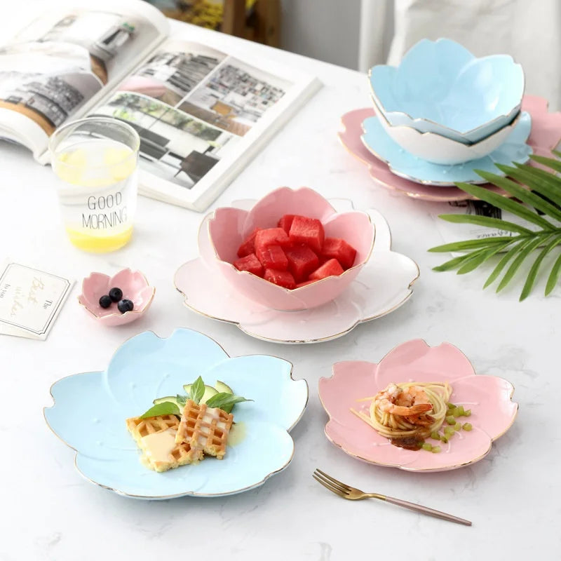 Flower Ceramic Dish Seasoning Dipping Bowl Sakura Ceramic Dish Cherry Blossom Trinket Platos  Flower Dish for Kitchen