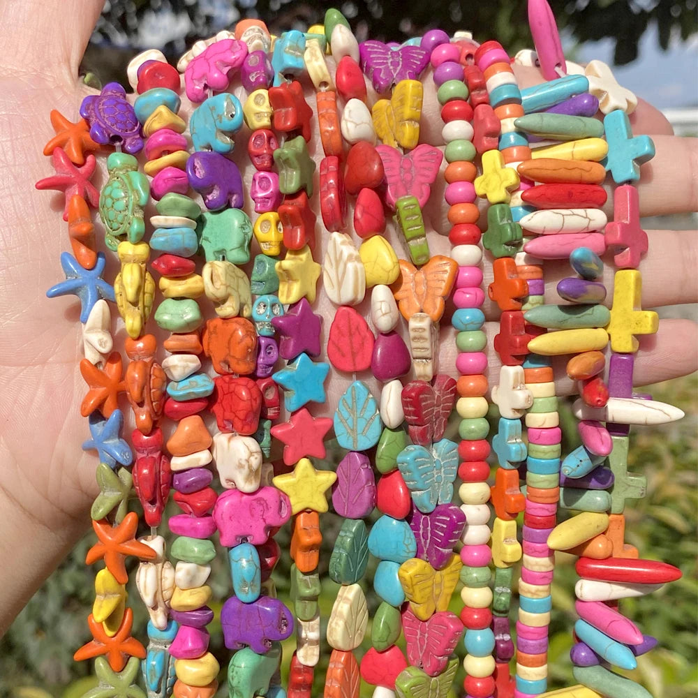 Natural Stone Turquoises Sea Turtle Irregular Beads Round Loose Spacer Beads for Jewelry Making DIY Bracelet Necklace