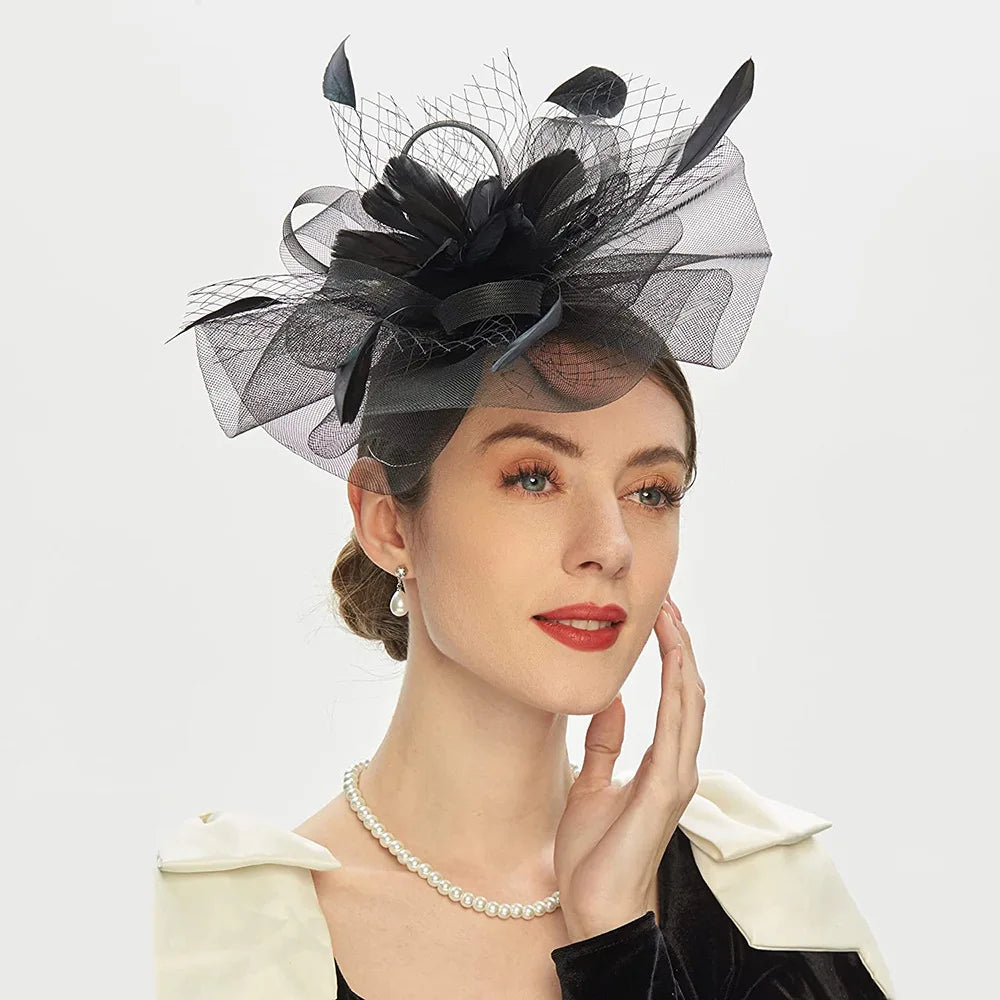 Hot Selling Vintage Tiara Bridal Party Feather Veil Hair Accessories Temperament Elegant Headwewar Headbands for Women