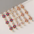 2024 New Arrivals Flower Dangle Earrings Long White Pink Rhinestone Crystal Flower Tassel Earrings for Women Gift