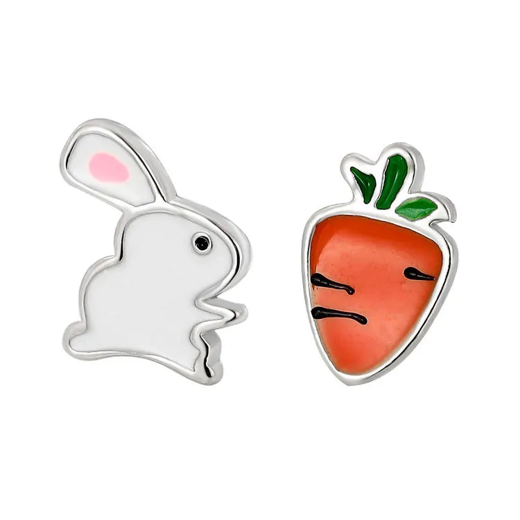 SC 2023 Fashion Fine 925 Sterling Silver Earrings Jewelry Women Asymmetric Cute Carrot Rabbit Stud Earrings for Girls Daughter