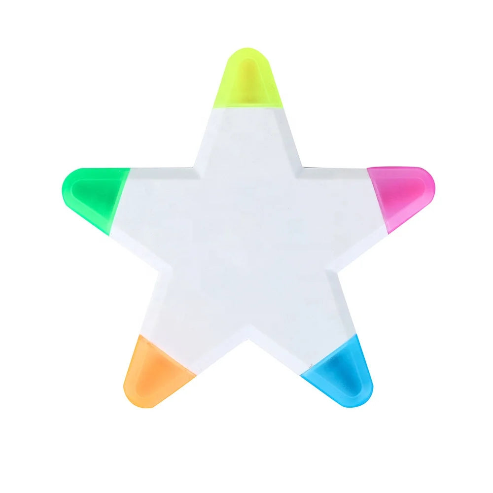 Novelty Custom Logo 5-in-1 Star-Shaped Highlighter Multi-Color Marker with Loose Packaging