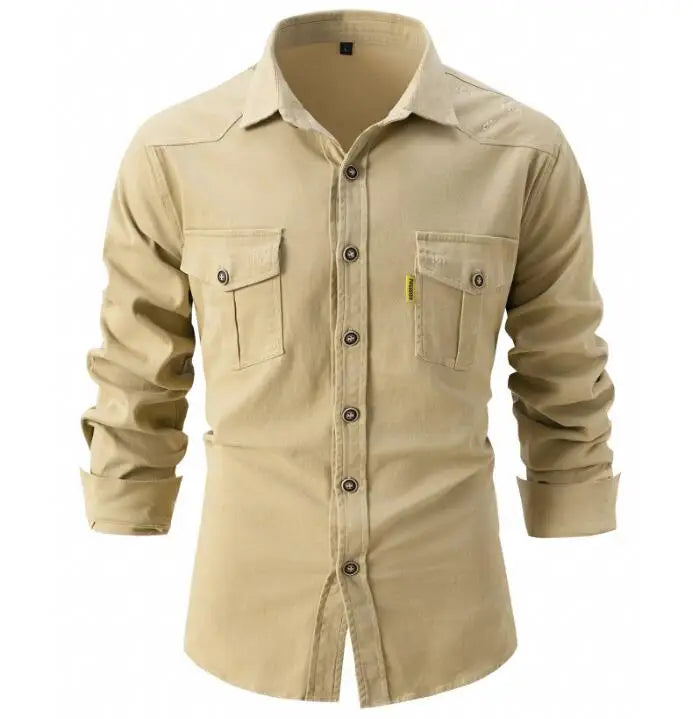 Men's Washing Water Elastic Cotton Shirt Casual Fashion Business Men's Long Sleeved Solid Color Shirt