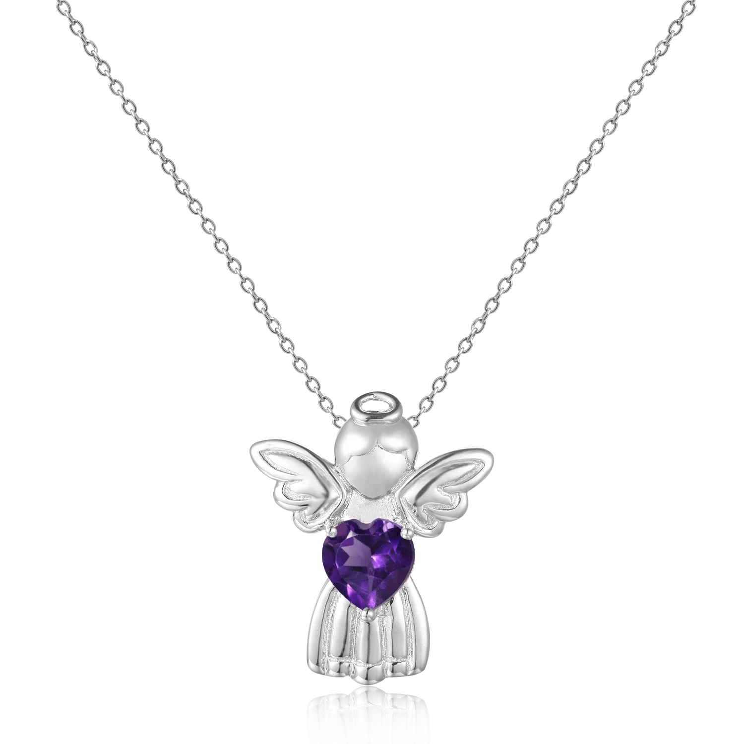 A3588 Abiding Heart Shaped Amethyst Gemstone Pendant 925 Sterling Silver Jewellery Angel Necklace Women for Bridal Wedding