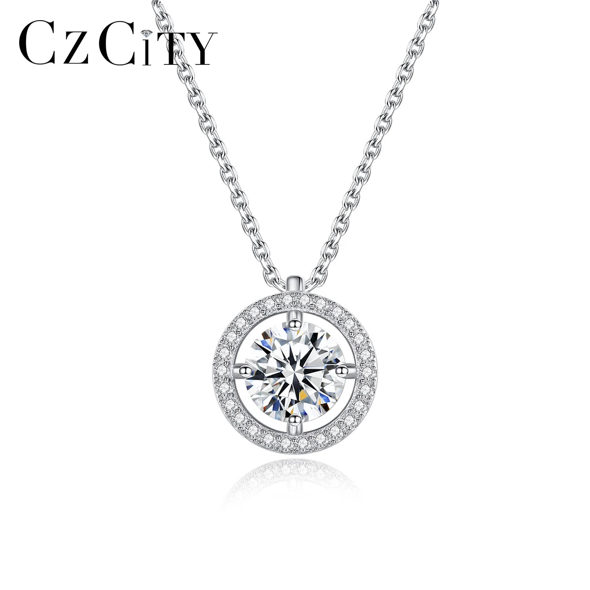 CZCITY Charm Necklace Lab Diamond VVS Moissanite Stone 925 Sterling Silver Best Selling Round Pendant