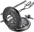 Antique Half Hunter Punk Steam Train Ship  Movement Japan  Men's Black Silver Gold  Quartz  Antique Pocket Watch