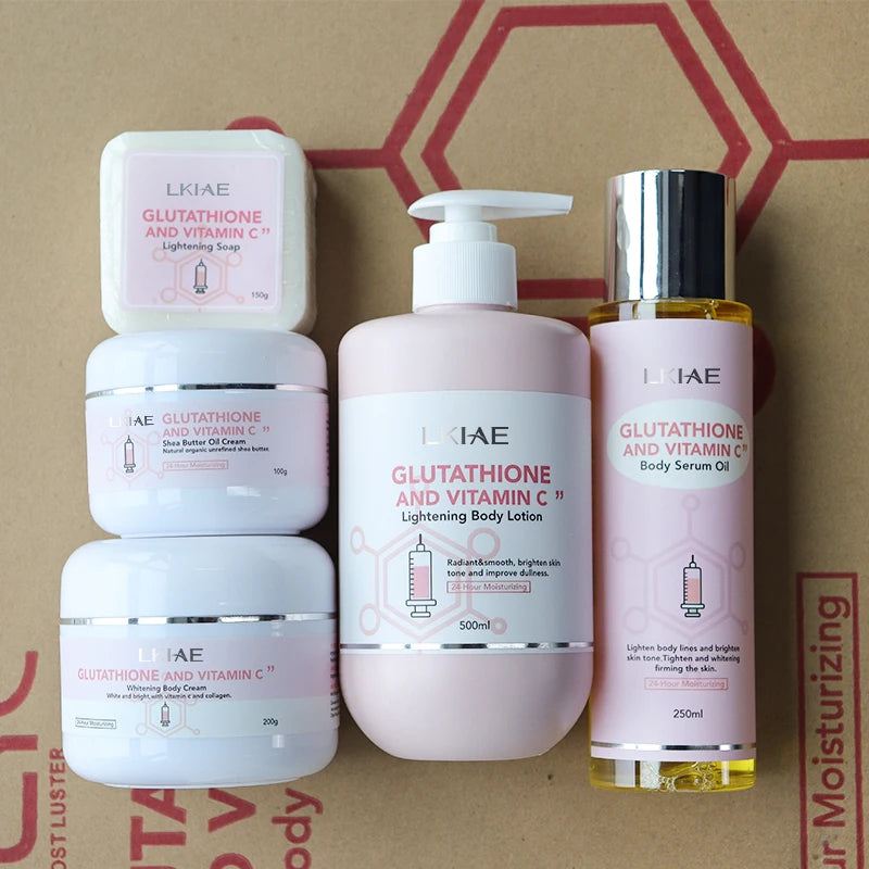 Private Label Vitamin C Whitening Removing Dark Spots Moisturizing Glutathione Pink Skin Care SET