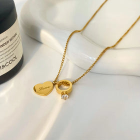 Fashion Jewelry Stainless Steel Single ZIRCON Heart Pendant 18K Gold Cross Chain Vintage Anniversary Necklace
