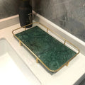 Luxury Marble Jewelry Organizer Tray with Gold Handles for Vanity or Bathroom