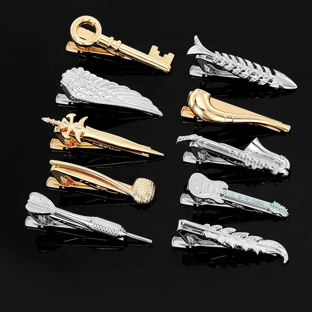 Men's Gold and Silver New Design Logo Tie Clips Trendy and Casual Men's Suit Tie Clips