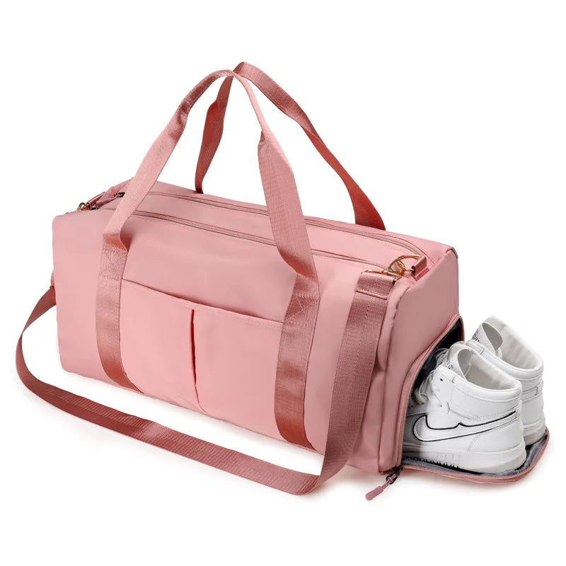 Custom logo Men Women Dry and Wet Separation Waterproof Sports Travel Bag Large Capacity Pink Duffle Weekend Sports Gym Bags