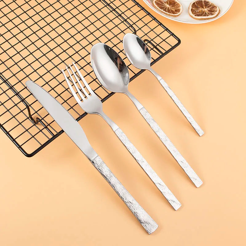 European Hammer Handle Cutlery Set Elegant Stainless Steel Flatware Sets for Restaurant