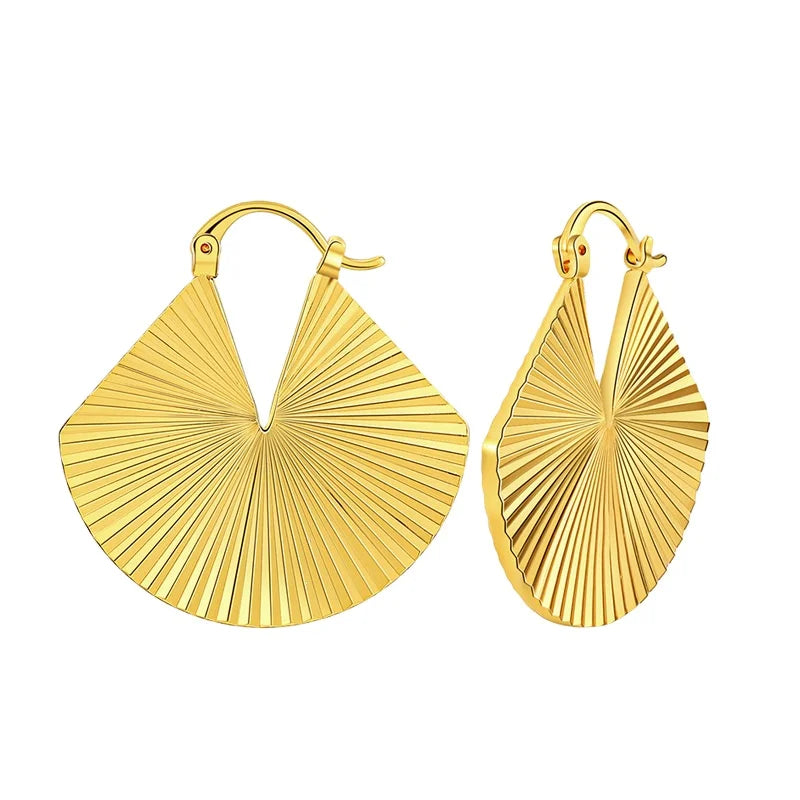 Jewelry for Women Gold Huggie 18K Gold Filled Fashion Fan-Shaped Hypoallergenic Earrings