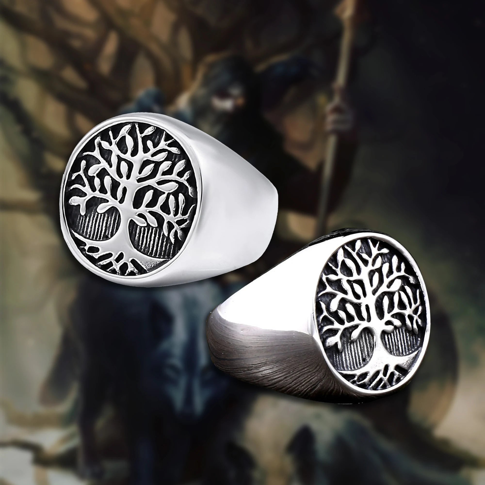 Wholesale Retro Viking Life Tree Ring Vintage Silver Plated 316L Titanium Steel Wedding Party Jewelry