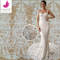 HY3158 Newest French Pure White Chantilly Beaded Sequins Lace Wedding Bridal Dress African