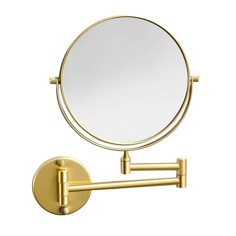 Modern Brushed Gold Stainless Steel Wall-Mounted Dual Arm Extend Folding Makeup Mirror Glass Lenses Hotel Bathroom Vanity 2-Year