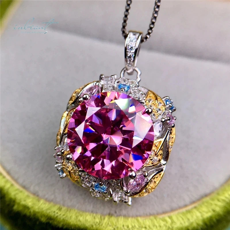 Silver 925 Original 3-5 Carat Diamond Test Past Brilliant Cut Pink Moissanite Blossom Pendant Necklace for Women Fine Jewelry