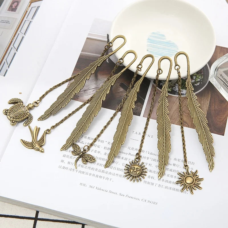 Handmade Beautiful Sliver Turtle Bookmarks Gold Plated Feather Rose Sunshine Butterfly Zinc Alloy Bookmark