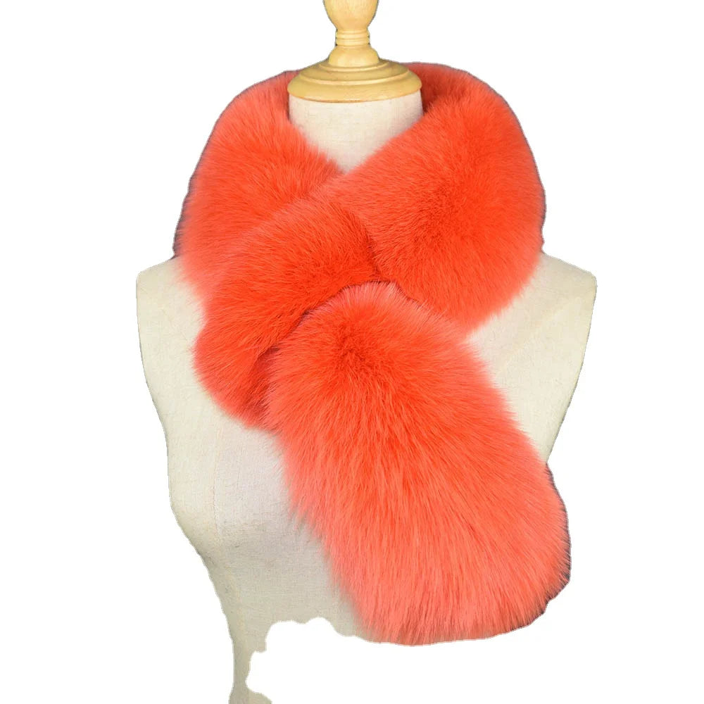 MWFur Fashion Women Full Fur Scarves Thick Fox Fur Scarf Fox Hair Collar Scarf for Winter Women Girls