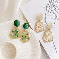 SC French Vintage Irregular Geometric Emerald Enamel Earrings Women 2023 Fashion Natural Crystal Crushed Stone Dangle Earrings