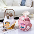 Cartoon Boys Girls 950ml Portable Drinking Belly Cup Gourde Children Cute Kids Creative Bear School Plastic Straw Water Bottle