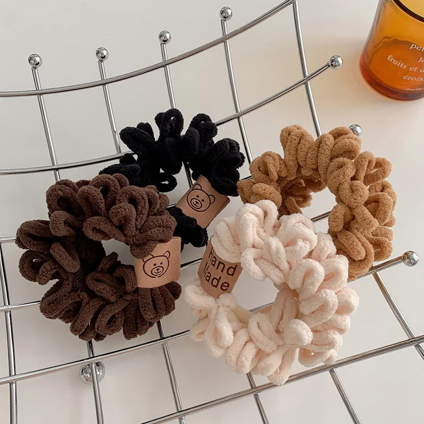 IVANHOE Japanese Korean Style Autumn and Winter Cute Plush Bear Large Intestine Hair Ring Bear Flexible Rubber Band Headwear