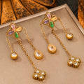 MC261 Wholesale Gold Plated Stainless Steel Bracelet Colorful Zircon Four-leaf Clover Dangle Earring Necklace Women Jewelry Sets