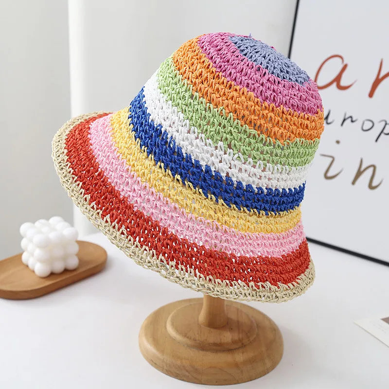 Beach Bright Outdoor Striped Vacation Fisherman Hats 2024 Summer New Character Adults Unisex Colorful Cotton Polyester Hat MegaBDM