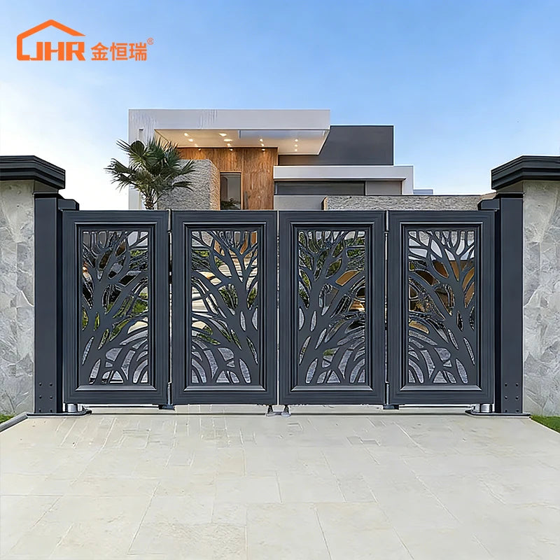 JHR Eco-Friendly Outdoor Trackless Aluminum Slat Bi-Folding Speed Gate with Powder Coating for Privacy