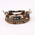 New Design Luxury Micro Pave CZ Charms Men Jewelry Macrame Adjustable Stainless Steel Bangle Bracelet Set