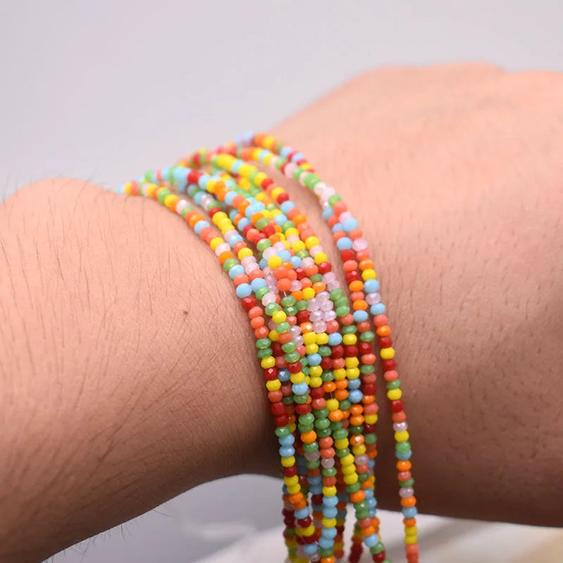 Mixed-color 1x2mm Rondelle Faceted Crystal Glass Beads Small Seed Crystal Loose Spacer Beads for Jewelry Making DIY Necklace