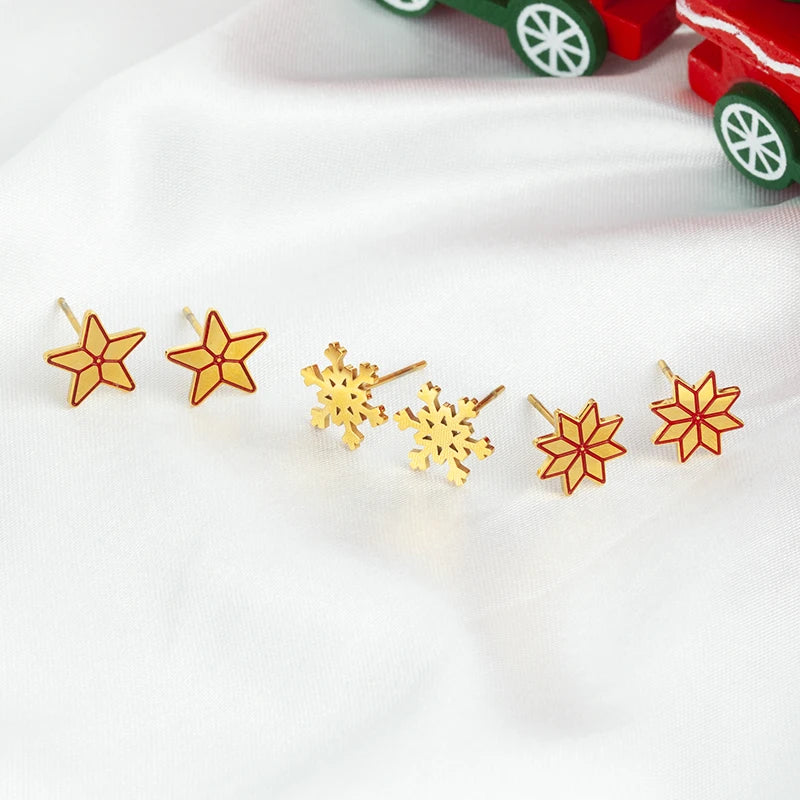 Wholesale Christmas Jewelry Simple Design Stainless Steel 18k Gold Plated Pentagram Octagon Stud Earrings