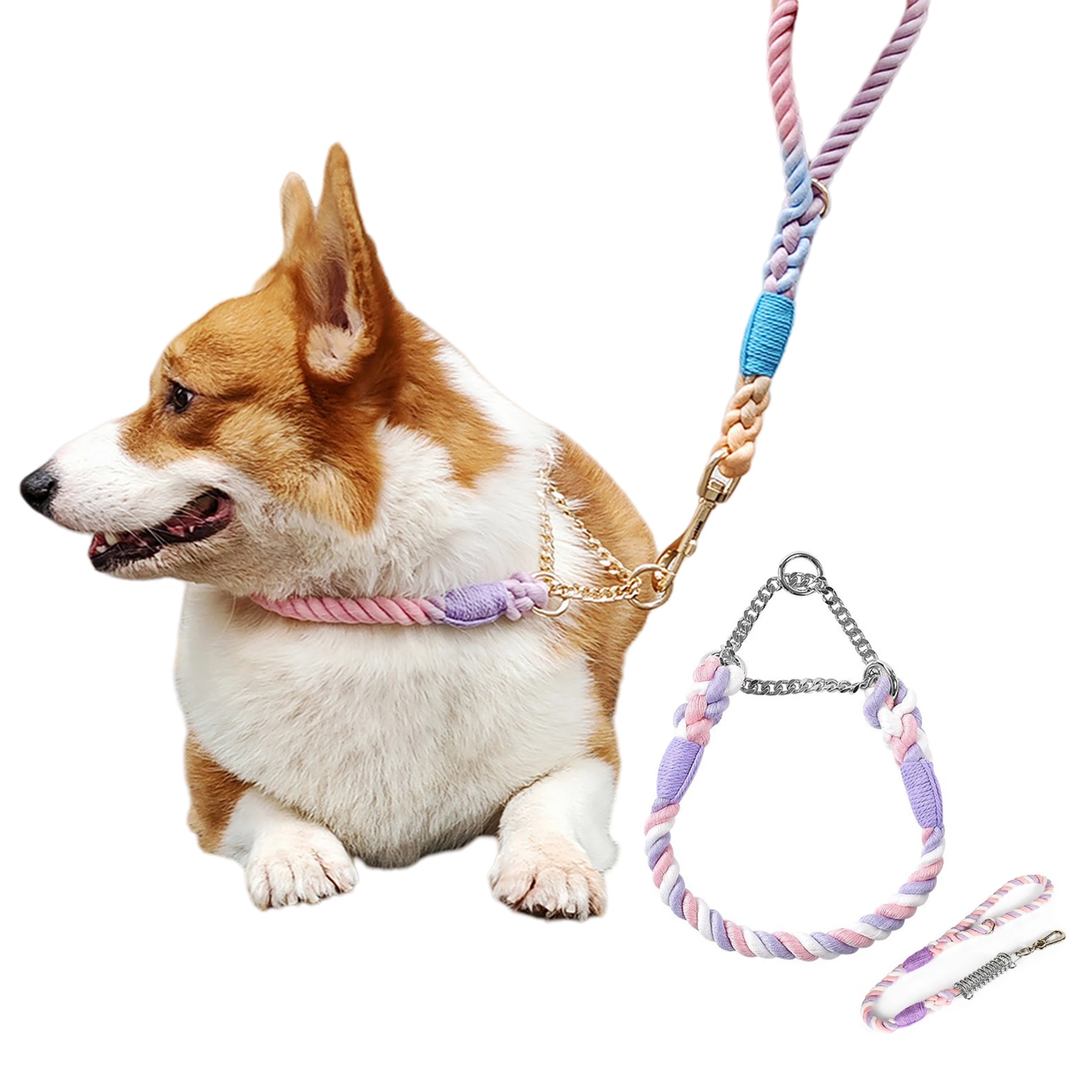 Multicolor Adjustable Martingale Metal Chain Hand Woven Dog Collars Elastic Double-Headed Braided Pet Leash Rope P Chain Collar