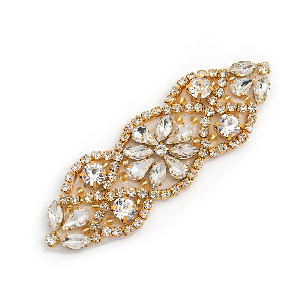 Wholesale Handmade Crystal Rhinestone Appliques for Bridal Belt Decoration Hot Glued Iron Patches Flat Backing DIY Wedding Craft