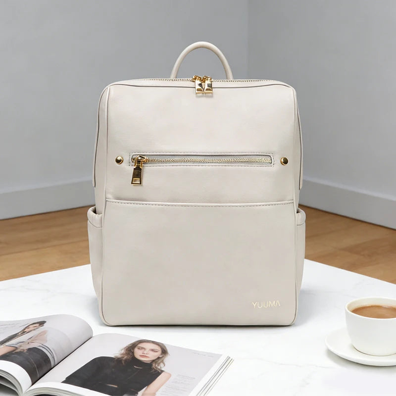 Lady Backpack Factory Directly Supply Vegan Leather Baby Bags Smell-Proof Diaper Changing Bags for Mom College Style with Solar