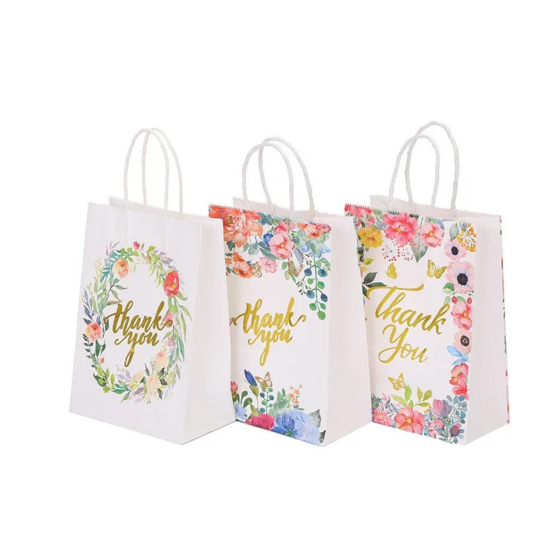 Custom Gift Thank You Paper Bag Small square Bottom Fancy Shopping Thank You Kraft Paper Bag With Handles Wedding