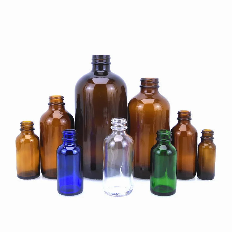 1/2oz 2oz 4oz 8oz 16oz 32oz  Refillable Amber Boston Round  Glass  Skincare Serum Bottle  with PP Screw Cap
