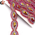 Red AB Crystals Customized Rhinestone Iron on Apparel Trimming Hot Fix Trims