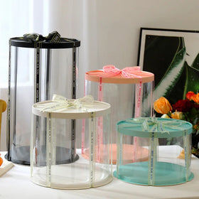 Mother's Day Gift Custom Plastic Round White Premium 10 Inch Tall Wedding Cake Box Transparent