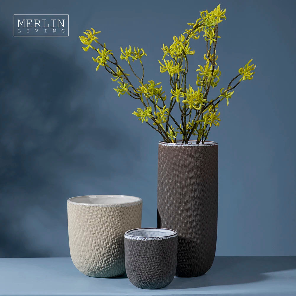 Merlin Modern Nordic Ceramic & Porcelain Vases Wholesale Decorative Home Decor Flower Set Includes Pot
